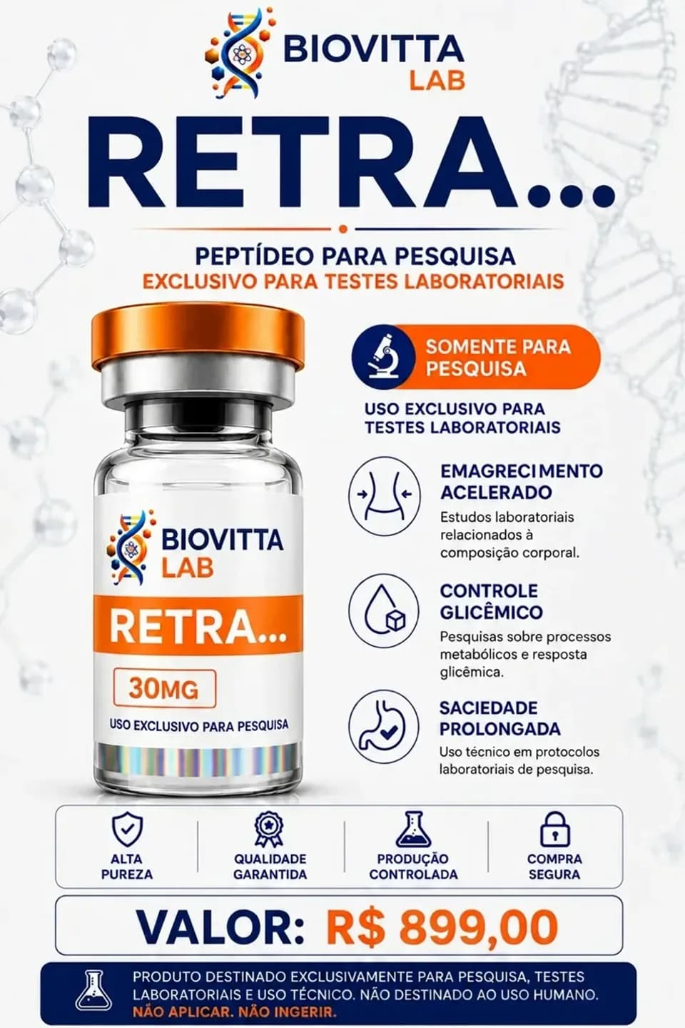 Arte de divulgação de Retra... 30 30mg, com informações de pesquisa