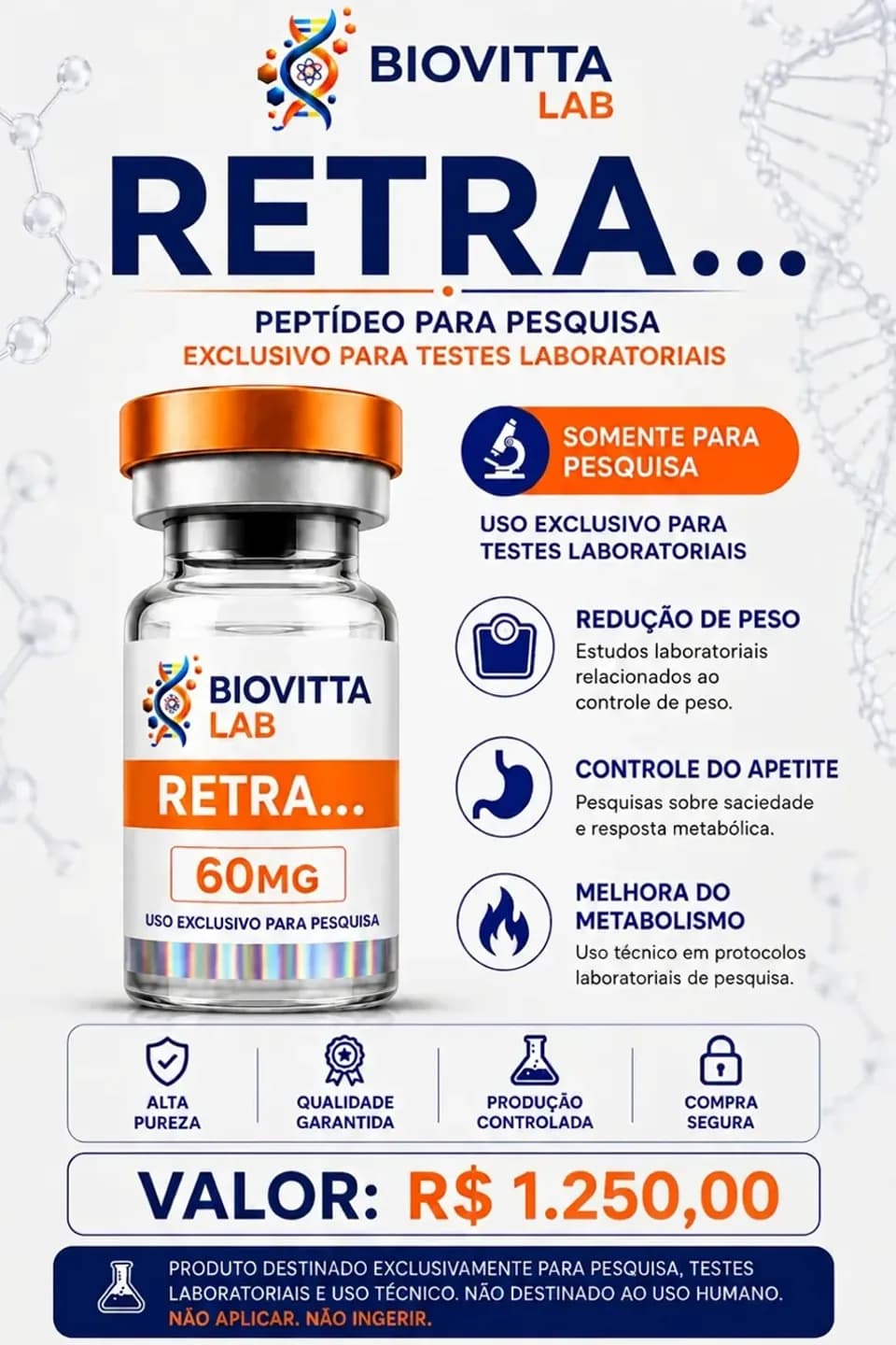 Arte de divulgação de Retra... 60 60mg, com informações de pesquisa